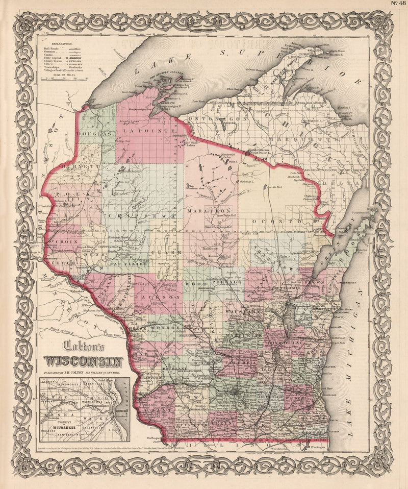 Size comparison using Vintage Map of Wisconsin 1861