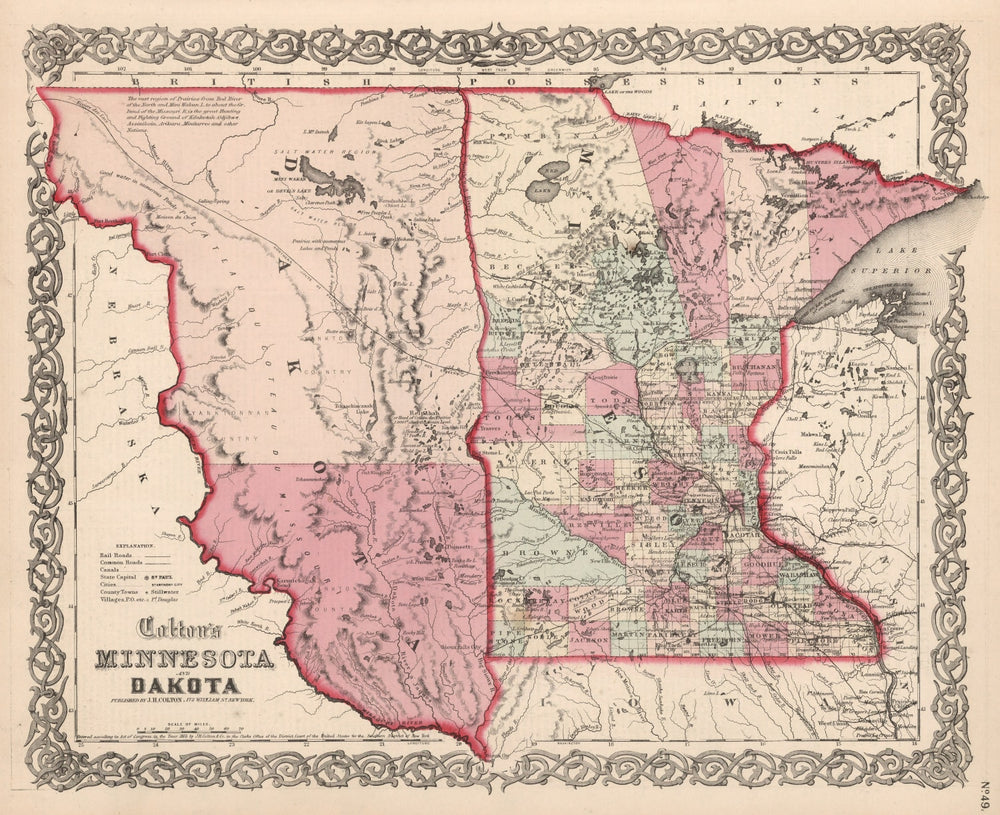 Vintage Map of Minnesota & Dakota 1861 print style example