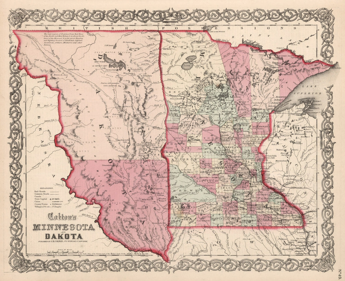 Preview of Vintage Map of Minnesota & Dakota 1861