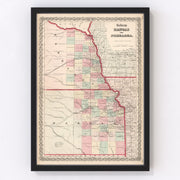 Kansas, Nebraska Vintage Map 1861