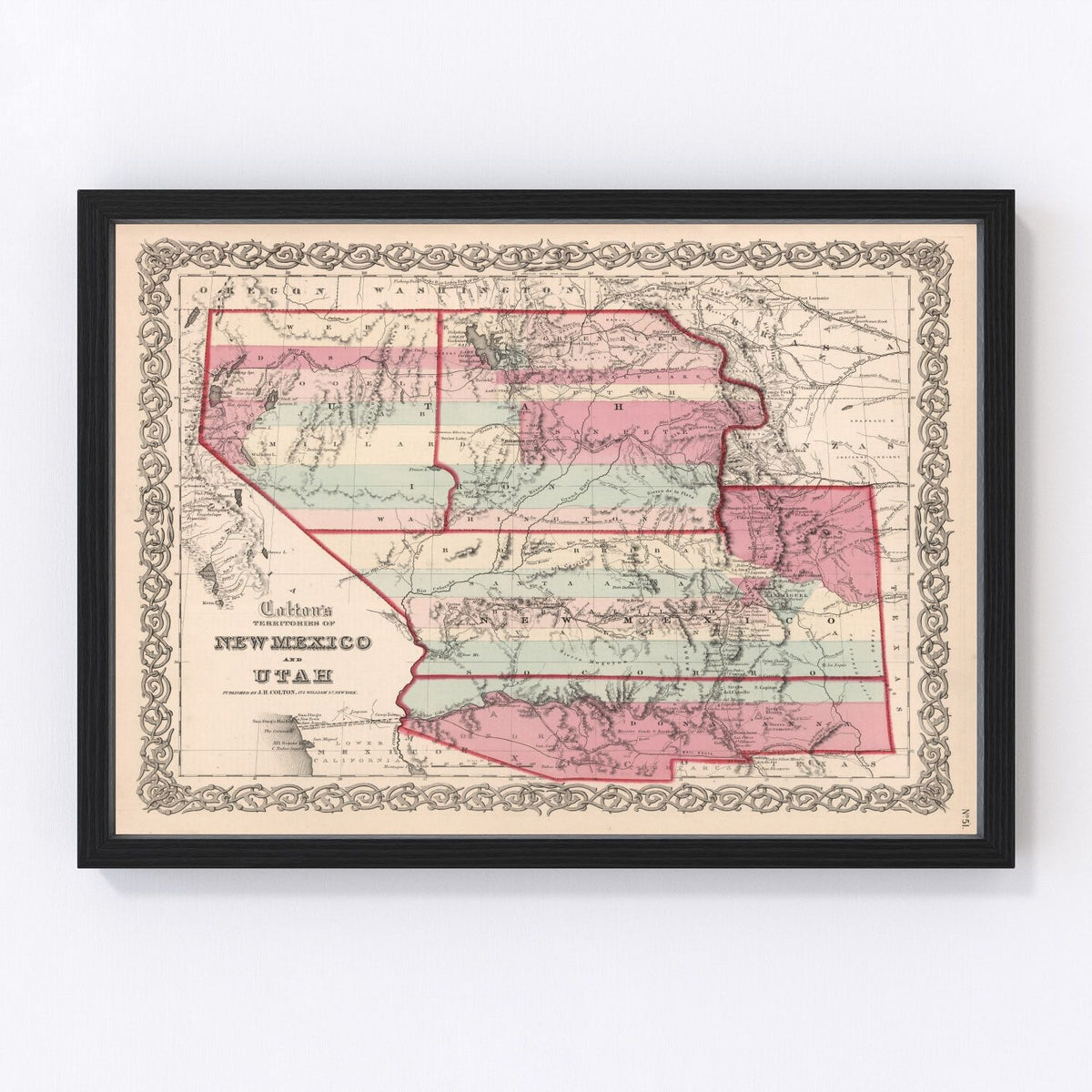 New Mexico, Utah Vintage Map 1861