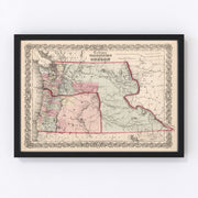 Washington, Oregon Vintage Map 1861