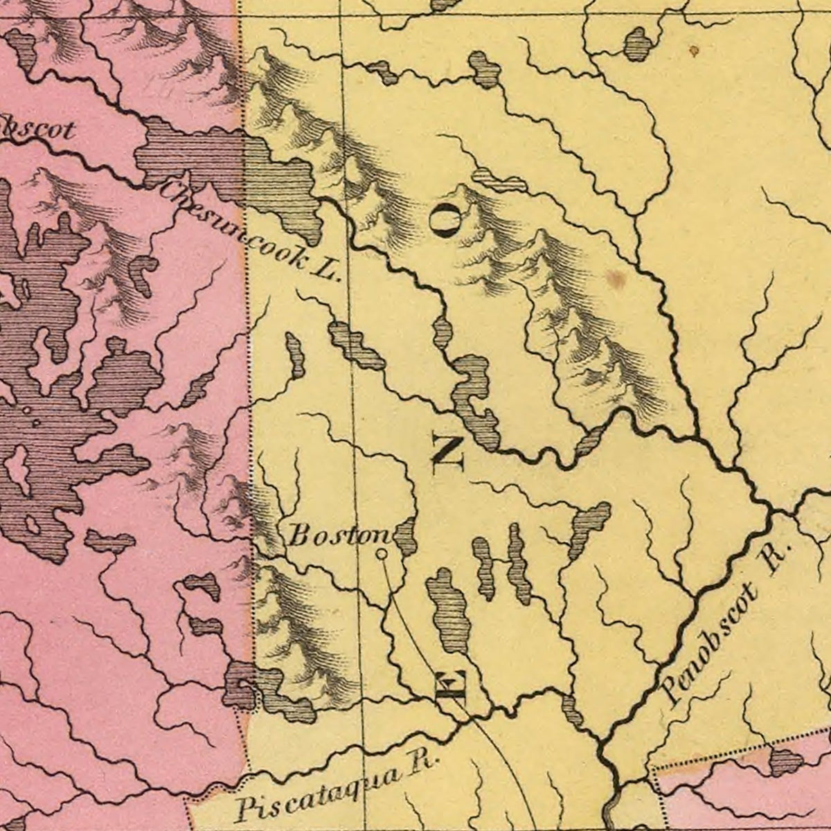 Restored historic details from the 1824 state map of Maine, Maine