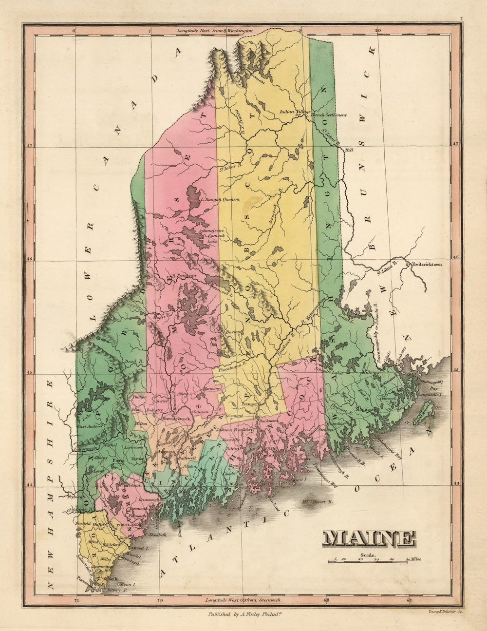 Vintage Map of Maine 1824 print style example