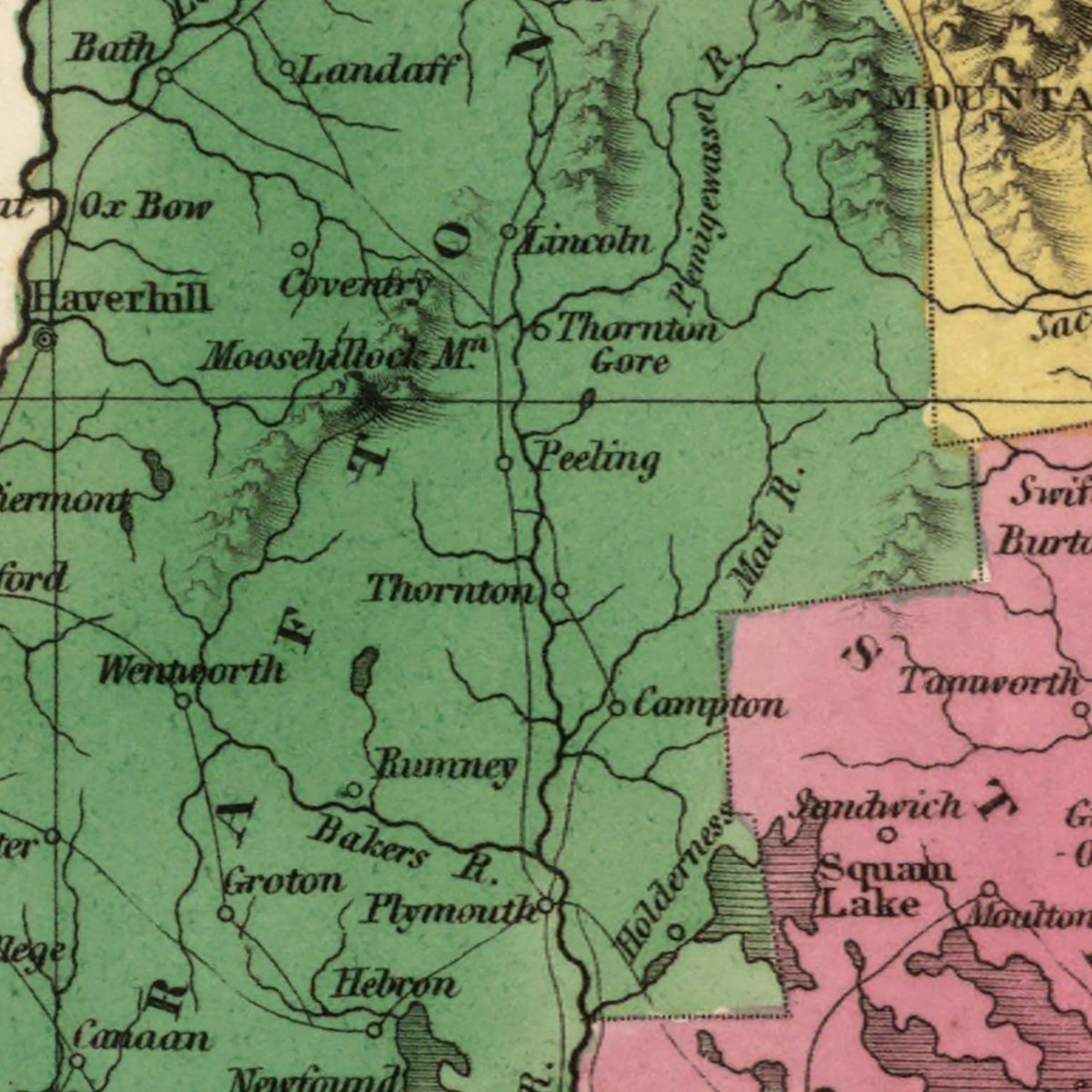 Restored historic details from the 1824 state map of New  Hampshire, New Hampshire