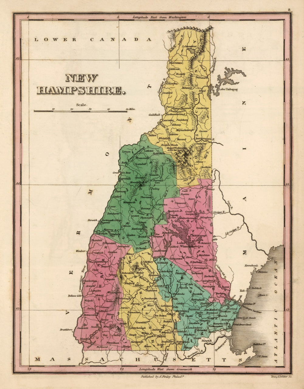 Vintage Map of New Hampshire 1824 print style example