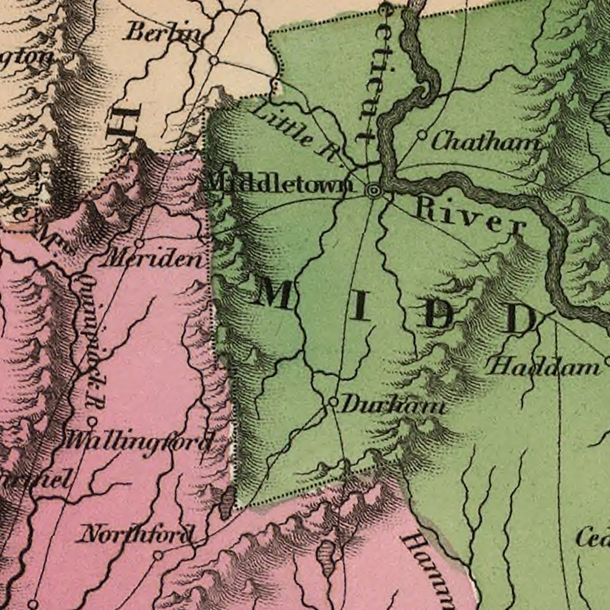 Restored historic details from the 1824 state map of Connecticut, Connecticut