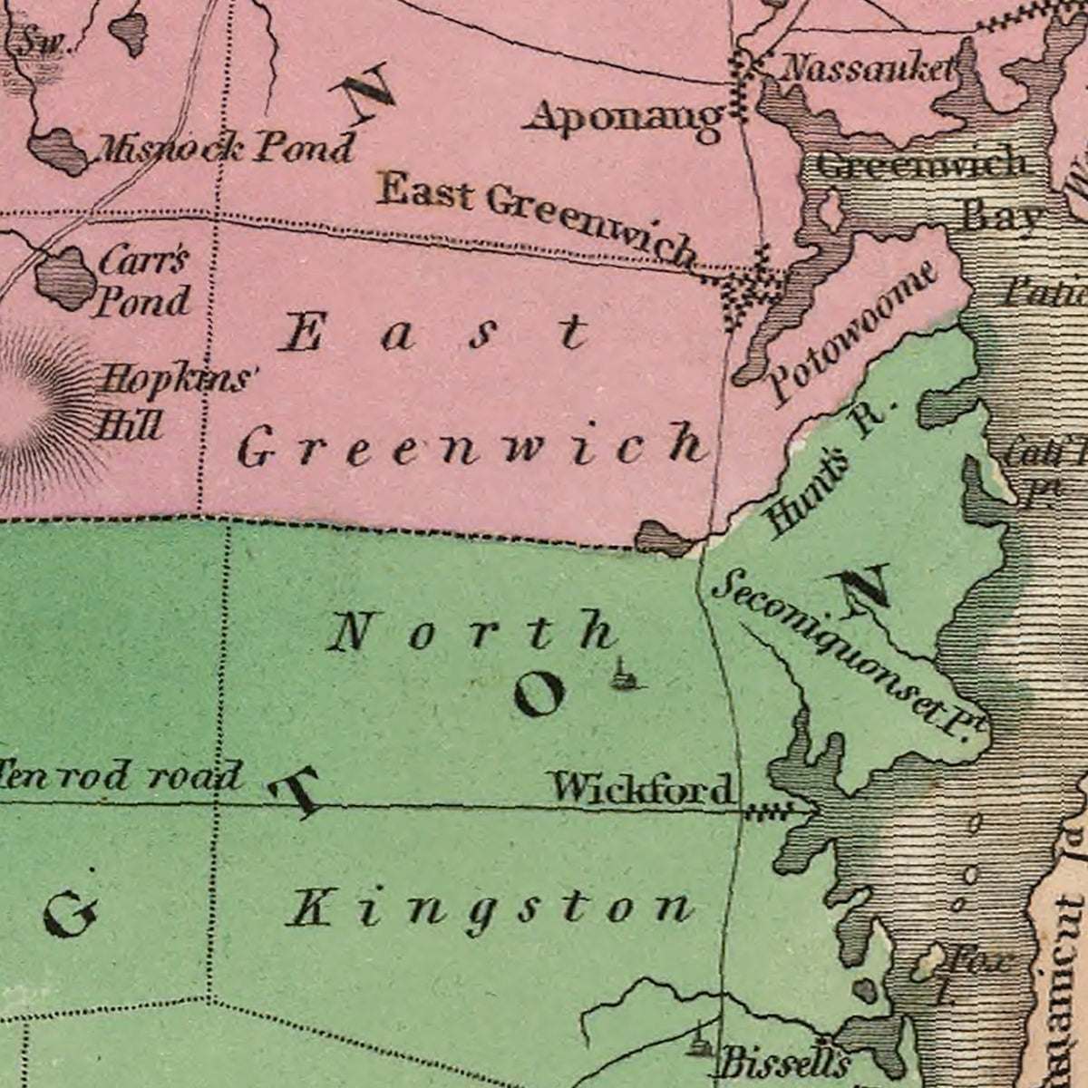 Restored historic details from the 1824 state map of Rhode Island, Rhode Island