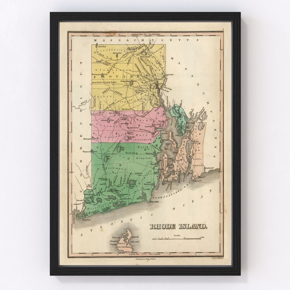 Rhode Island Vintage Map 1824