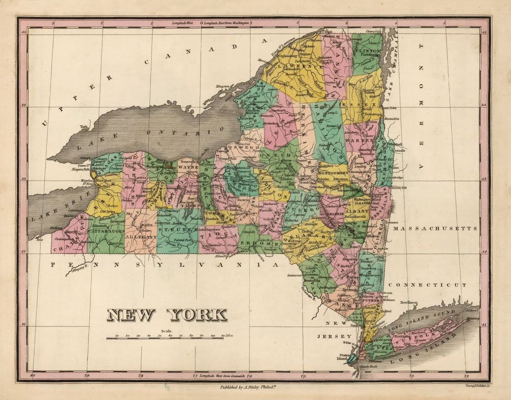 Vintage Map of New York 1824 print style example