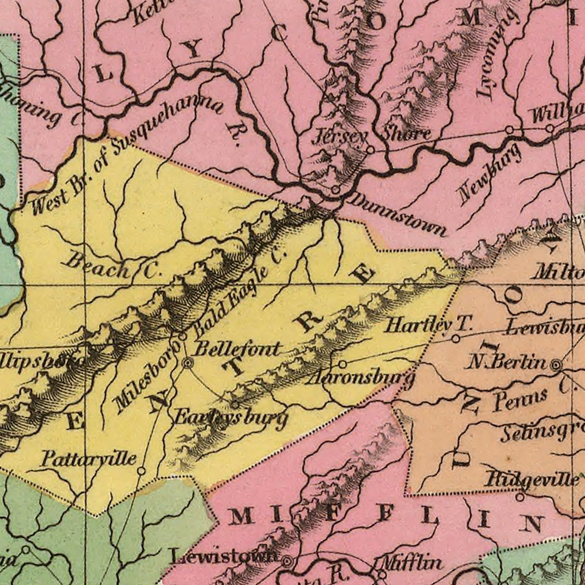 Restored historic details from the 1824 state map of Pennsylvania, Pennsylvania