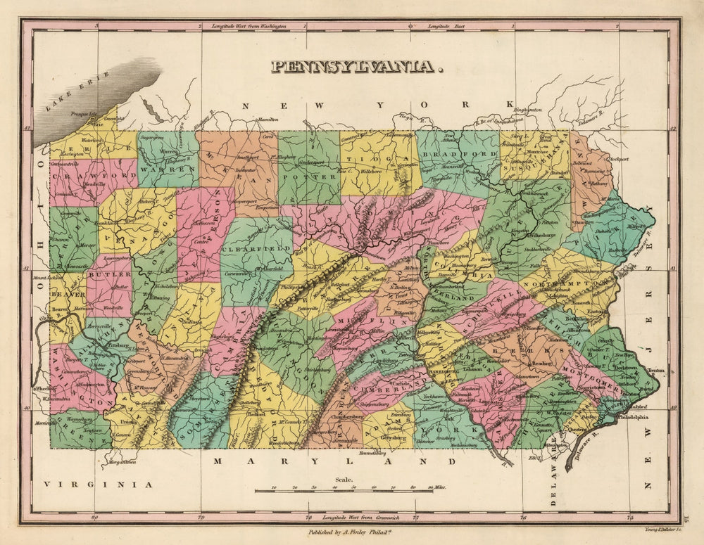 Vintage Map of Pennsylvania 1824 print style example