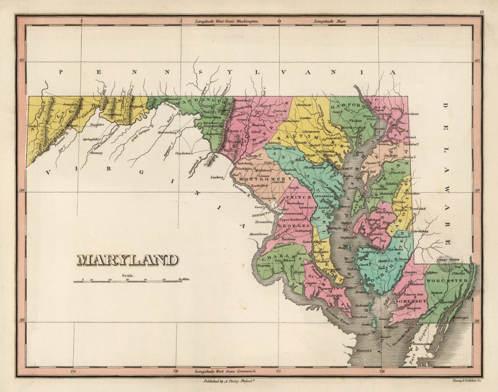 Vintage Map of Maryland 1824 print style example