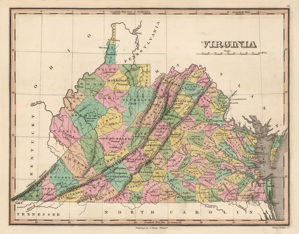 Vintage Map of Virginia 1824 print style example