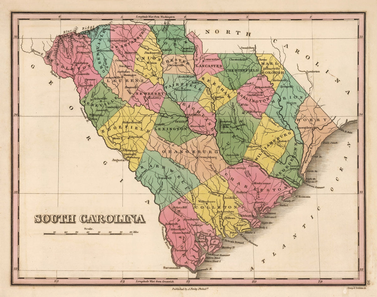 Preview of Vintage Map of South Carolina 1824