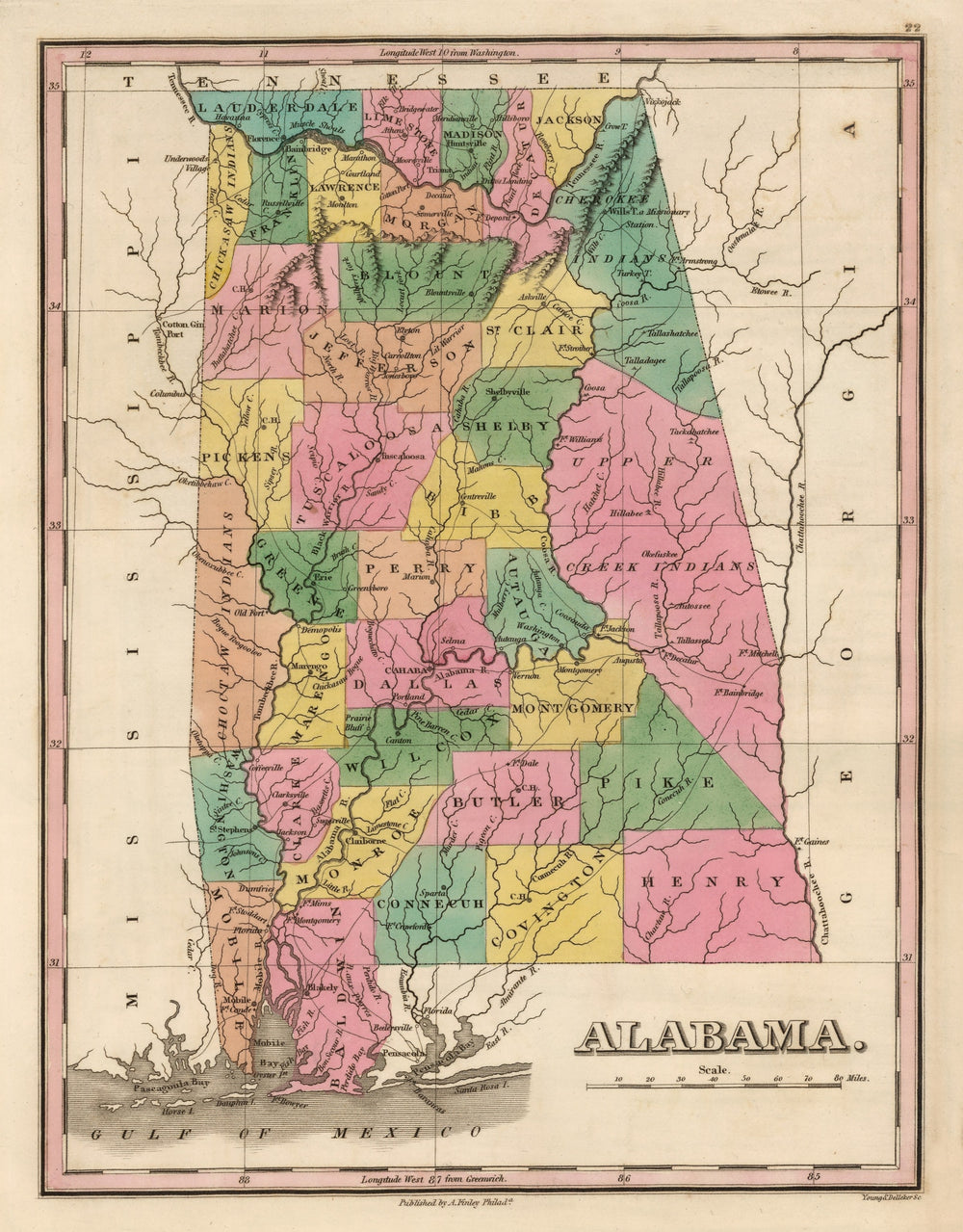 Vintage Map of Alabama 1824 print style example