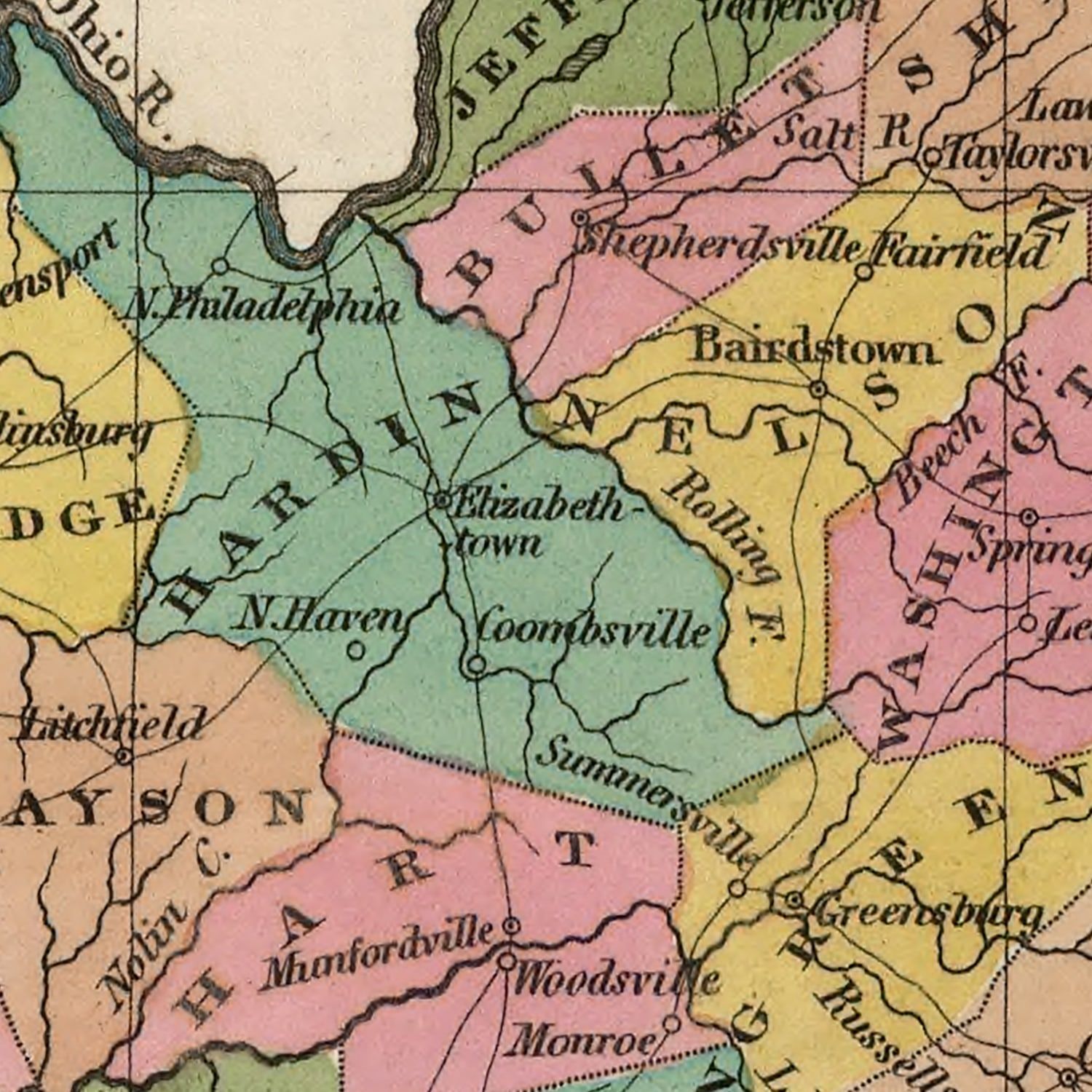 Restored historic details from the 1824 state map of Kentucky, Kentucky