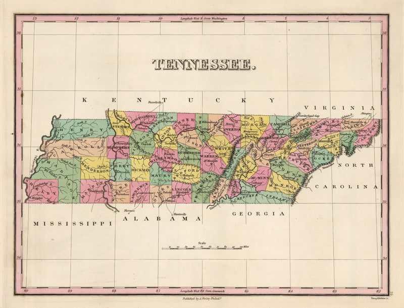 Size comparison using Vintage Map of Tennessee 1824