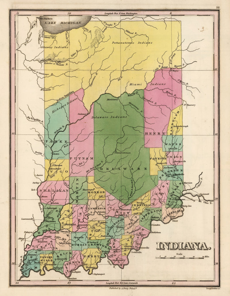 Size comparison using Vintage Map of Indiana 1824