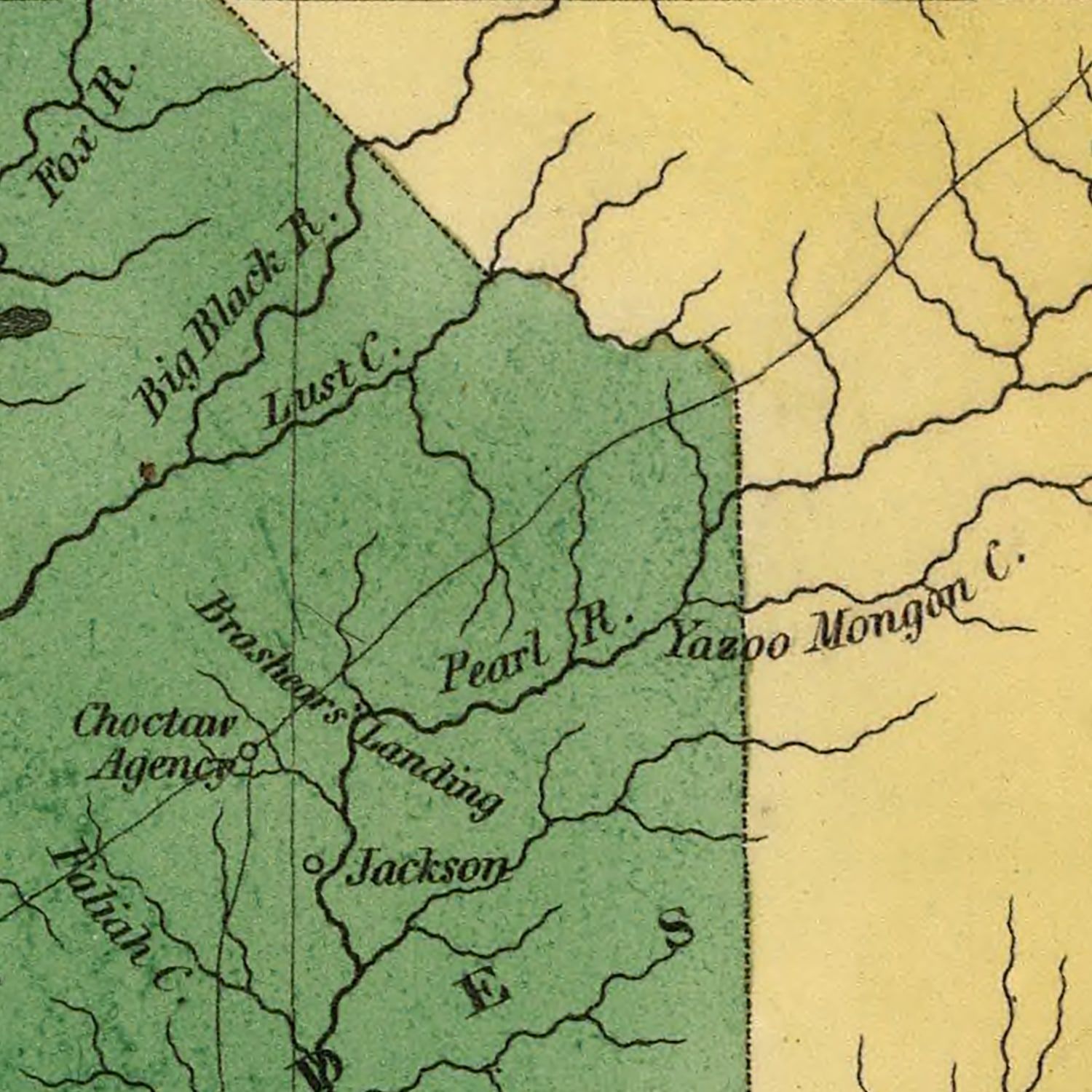 Restored historic details from the 1824 state map of Mississippi, Mississippi