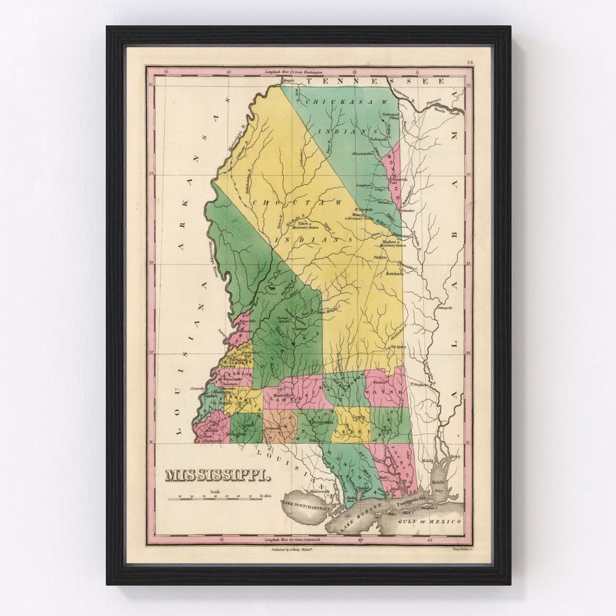 Vintage Map of Mississippi 1824