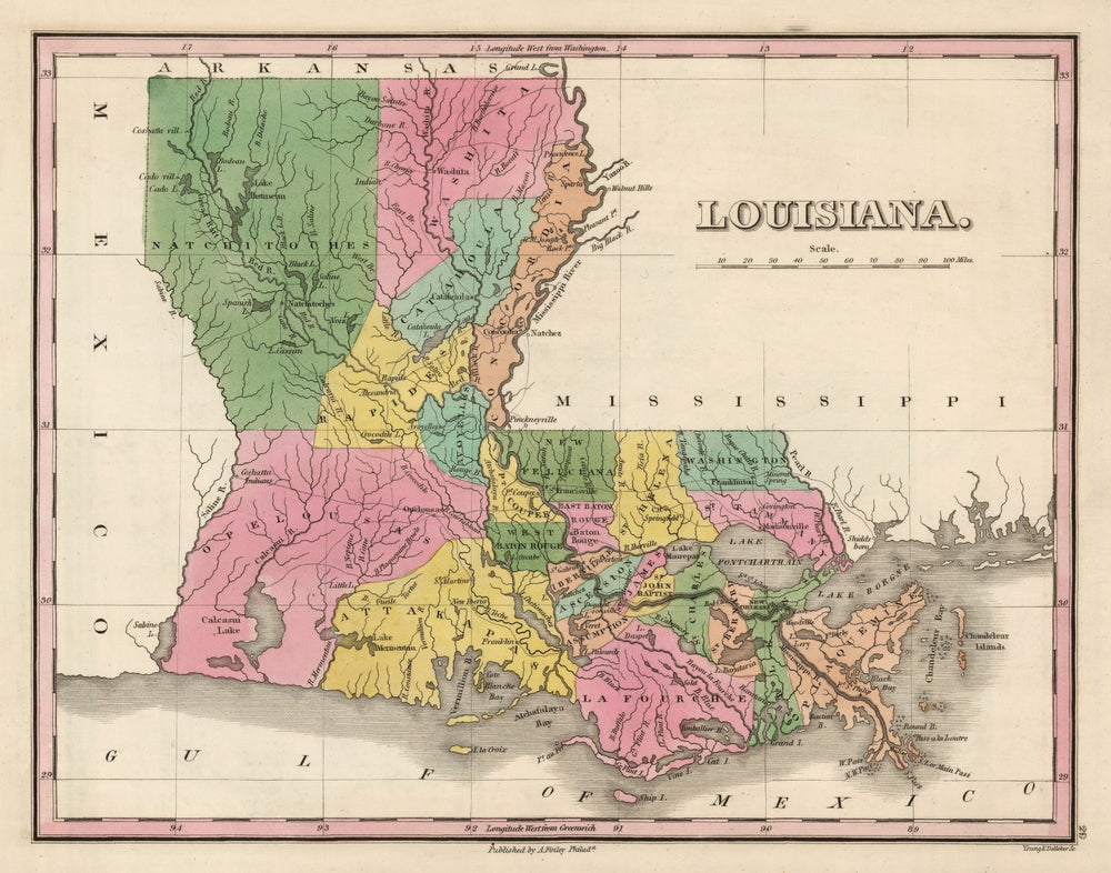 Vintage Map of Louisiana 1824 print style example