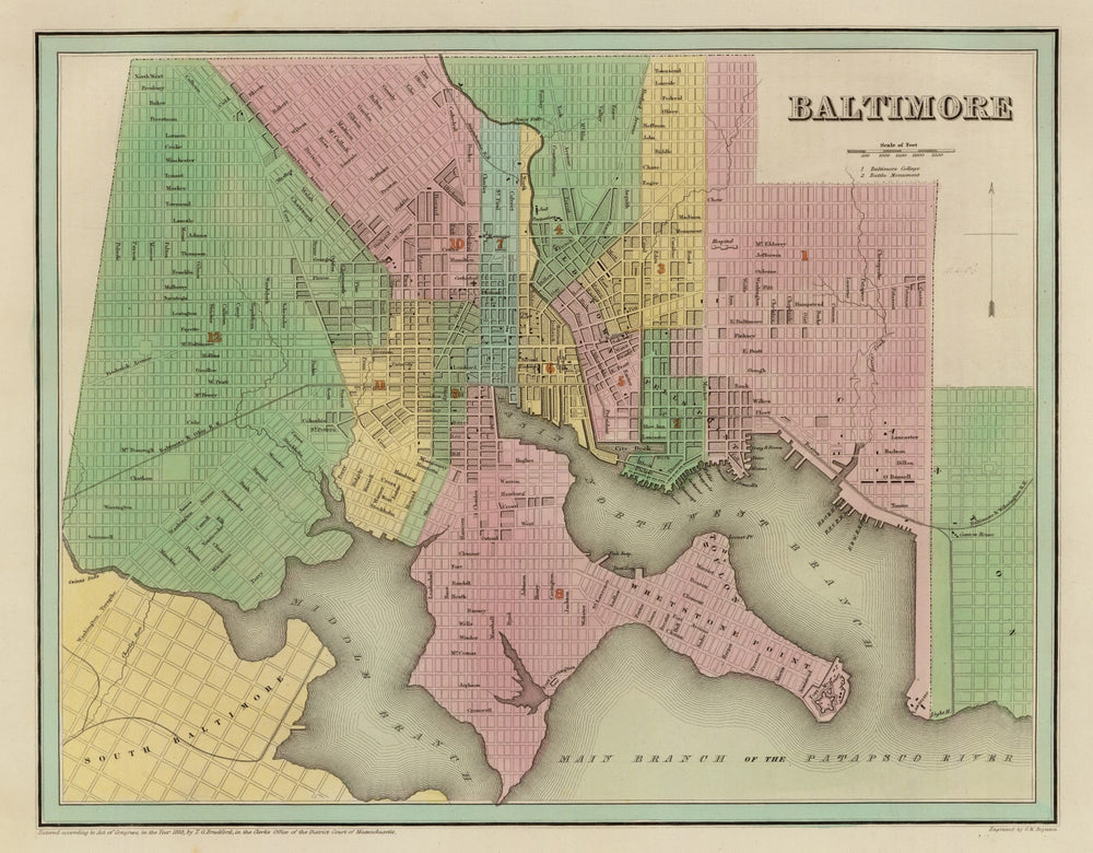 Vintage Map of Baltimore, Maryland 1838 print style example