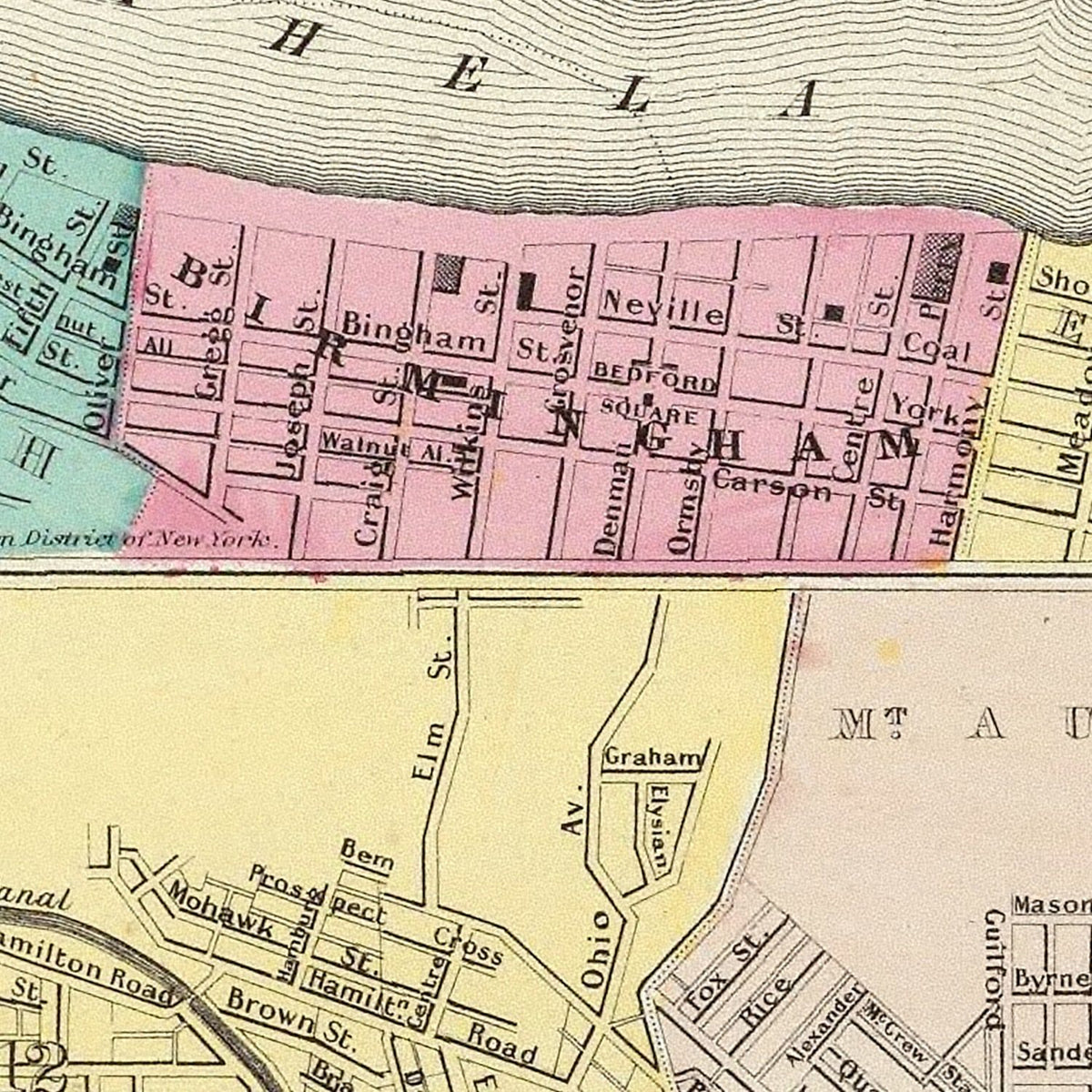 Restored historic details from the 1856 city map of Cincinnati, Ohio