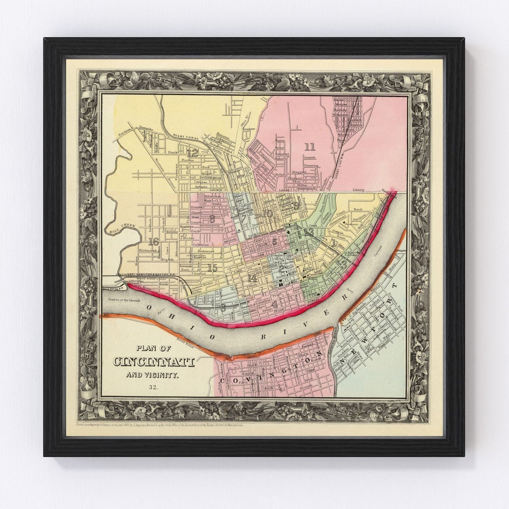 Cincinnati Vintage Map 1860