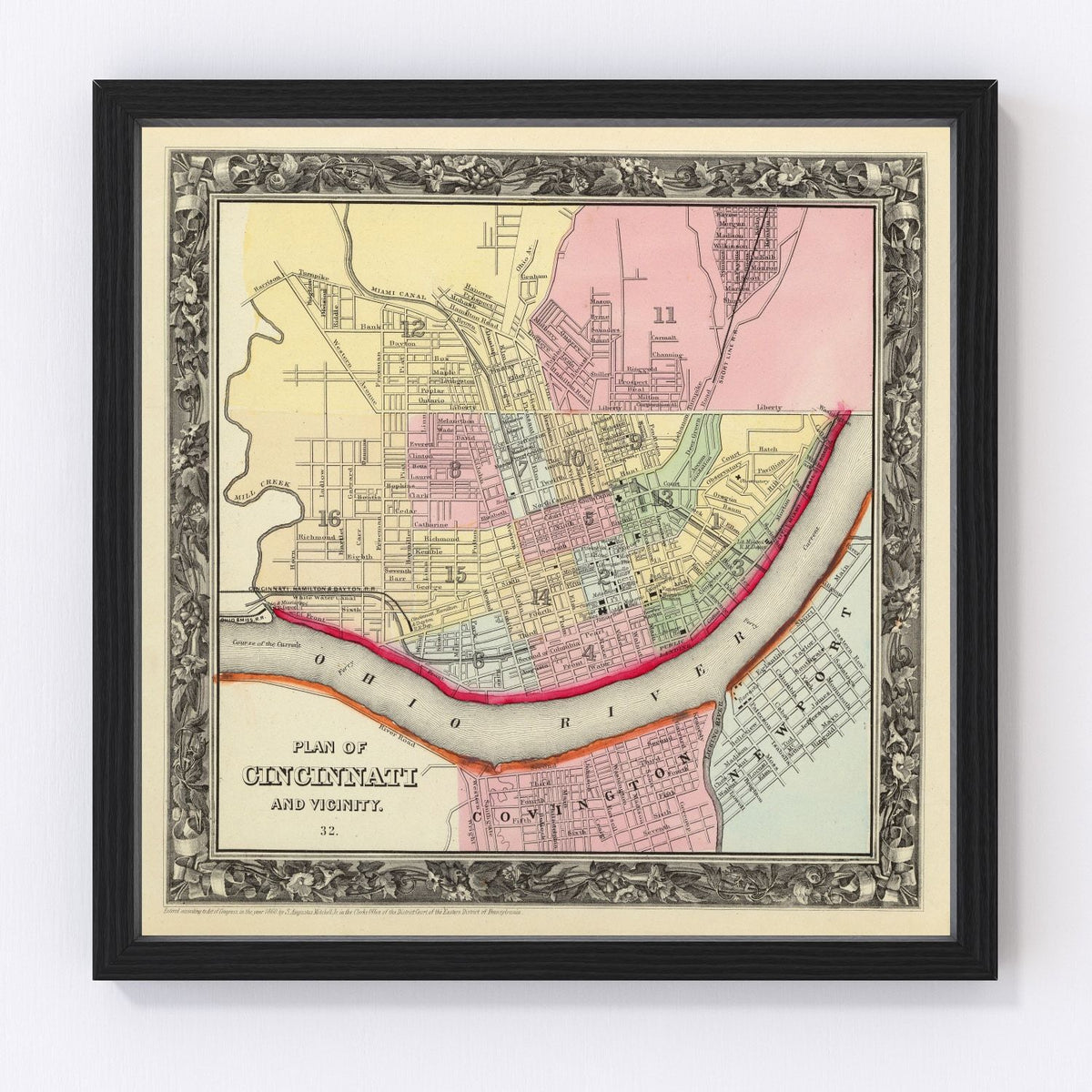 Cincinnati Vintage Map 1860