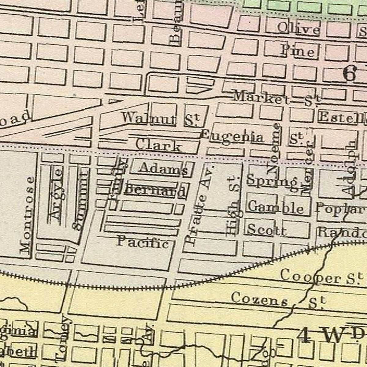 Restored historic details from the 1890 city map of Saint Louis, Missouri