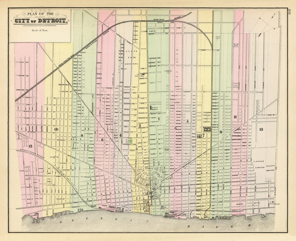 Vintage Map of Detroit, Michigan 1890 print style example