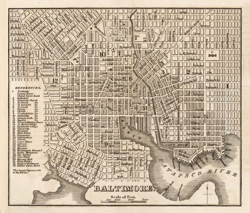 Size comparison using Vintage Map of Baltimore, Maryland 1844