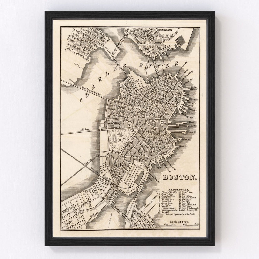Boston Vintage Map 1844
