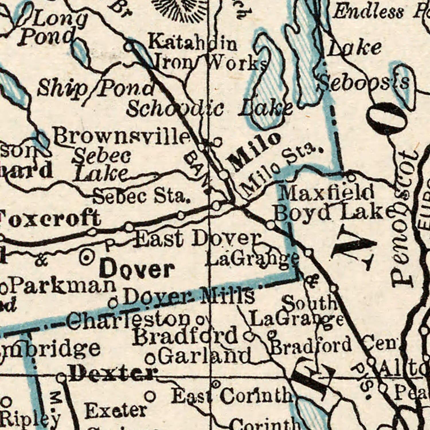 Restored historic details from the 1893 state map of Maine, Maine