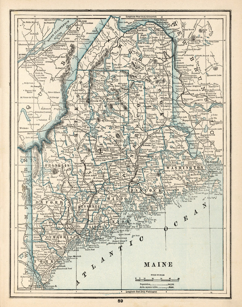 Size comparison using Vintage Map of Maine 1893