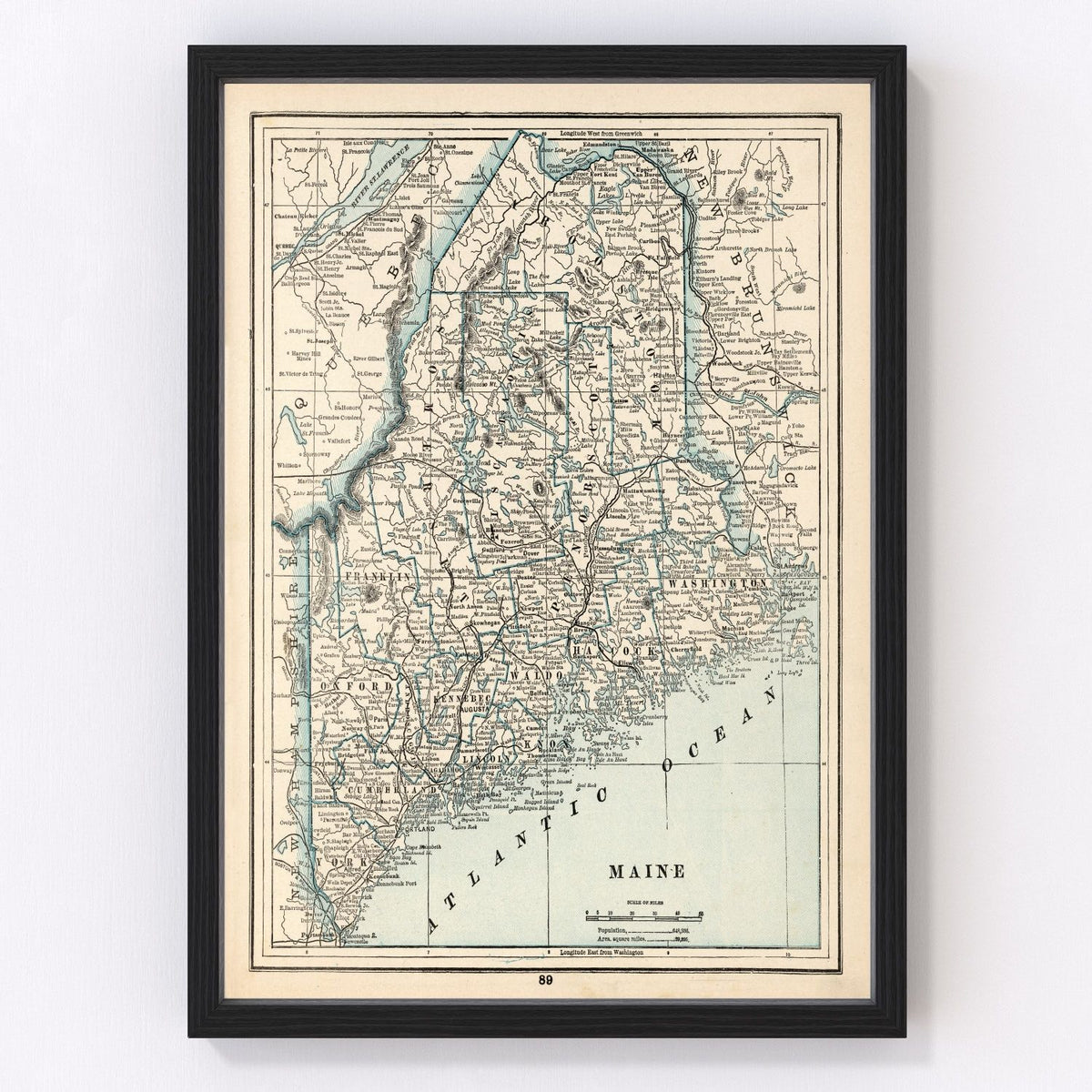 Maine Vintage Map 1893