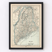 Maine Vintage Map 1893