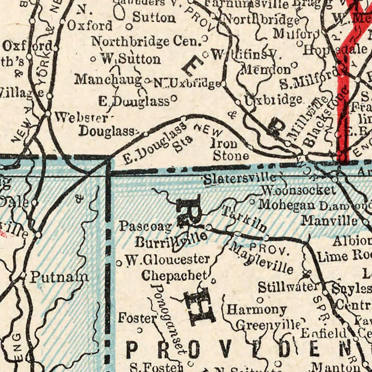 Restored historic details from the 1893 state map of County, Massachusetts & Rhode Island