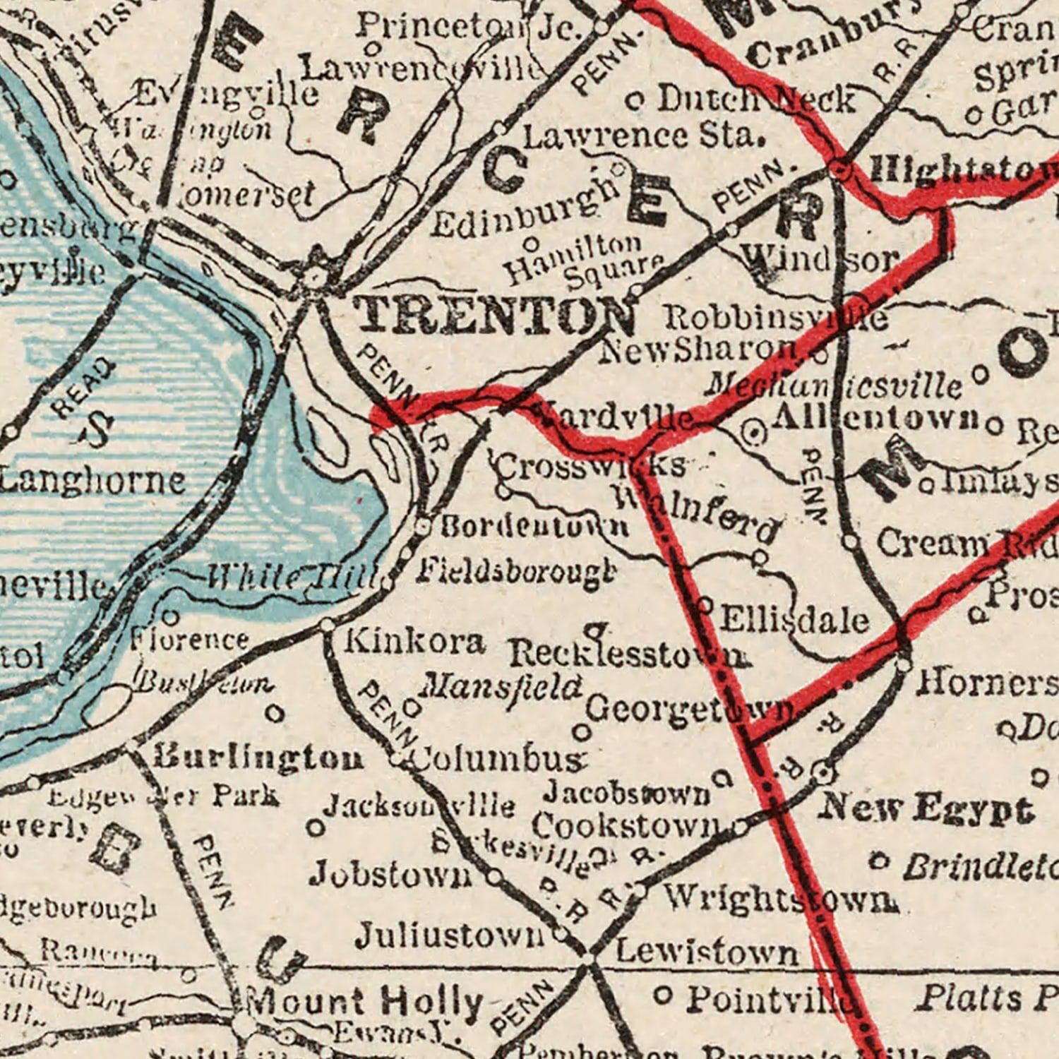Restored historic details from the 1893 state map of New Jersey, New Jersey