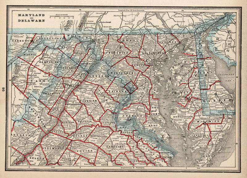 Size comparison using Vintage Map of Maryland & Delaware 1893