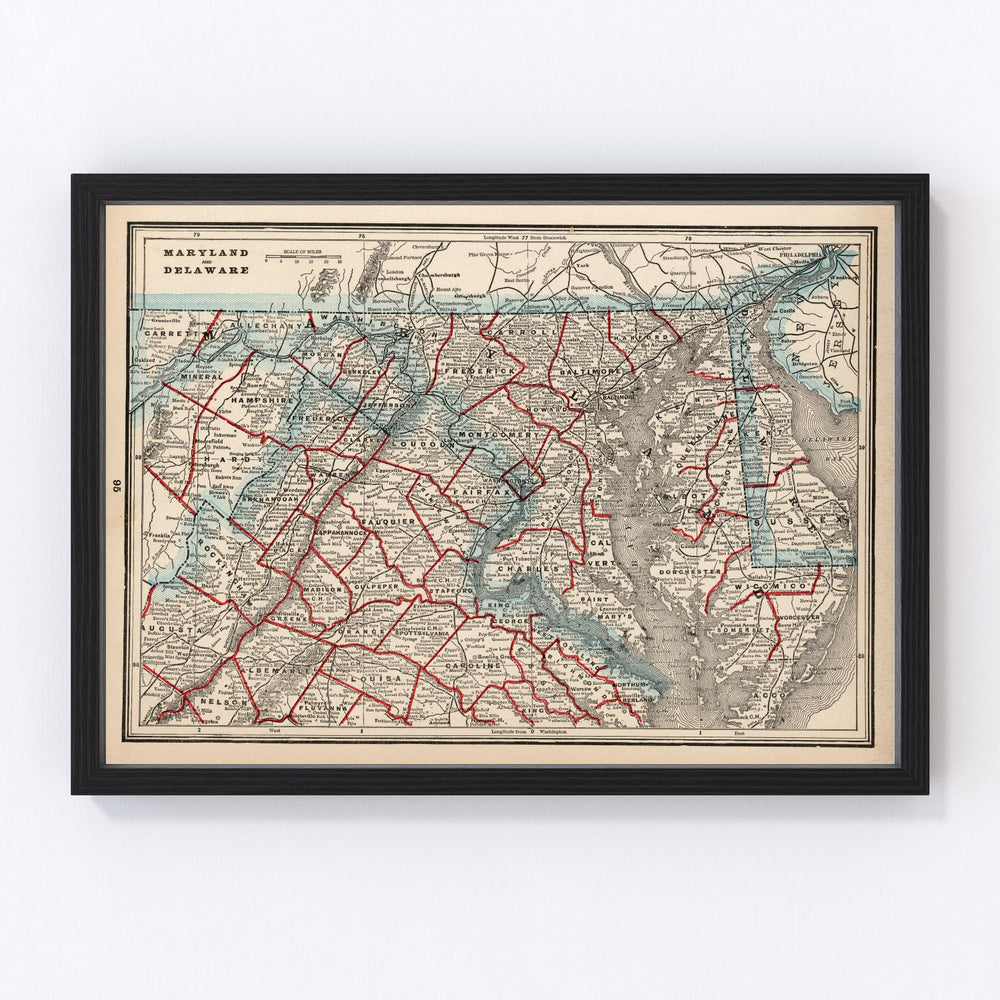 Maryland, Delaware Vintage Map 1893