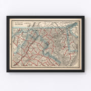 Maryland, Delaware Vintage Map 1893