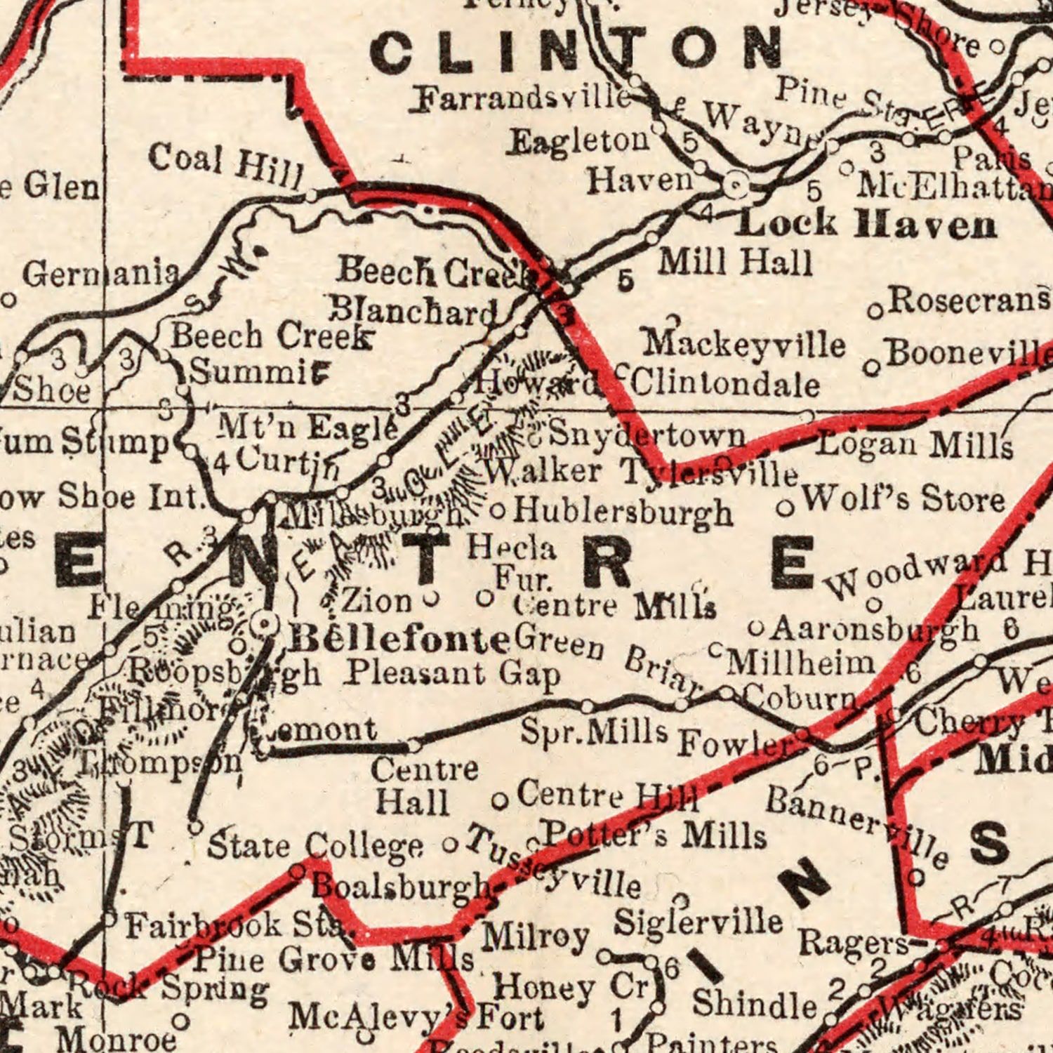 Restored historic details from the 1893 state map of Pennsylvania, Pennsylvania