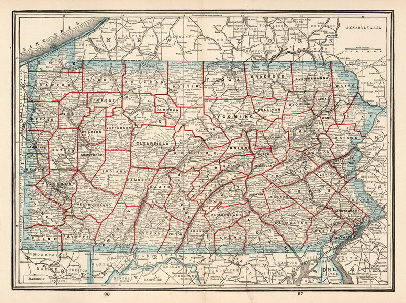 Size comparison using Vintage Map of Pennsylvania 1893