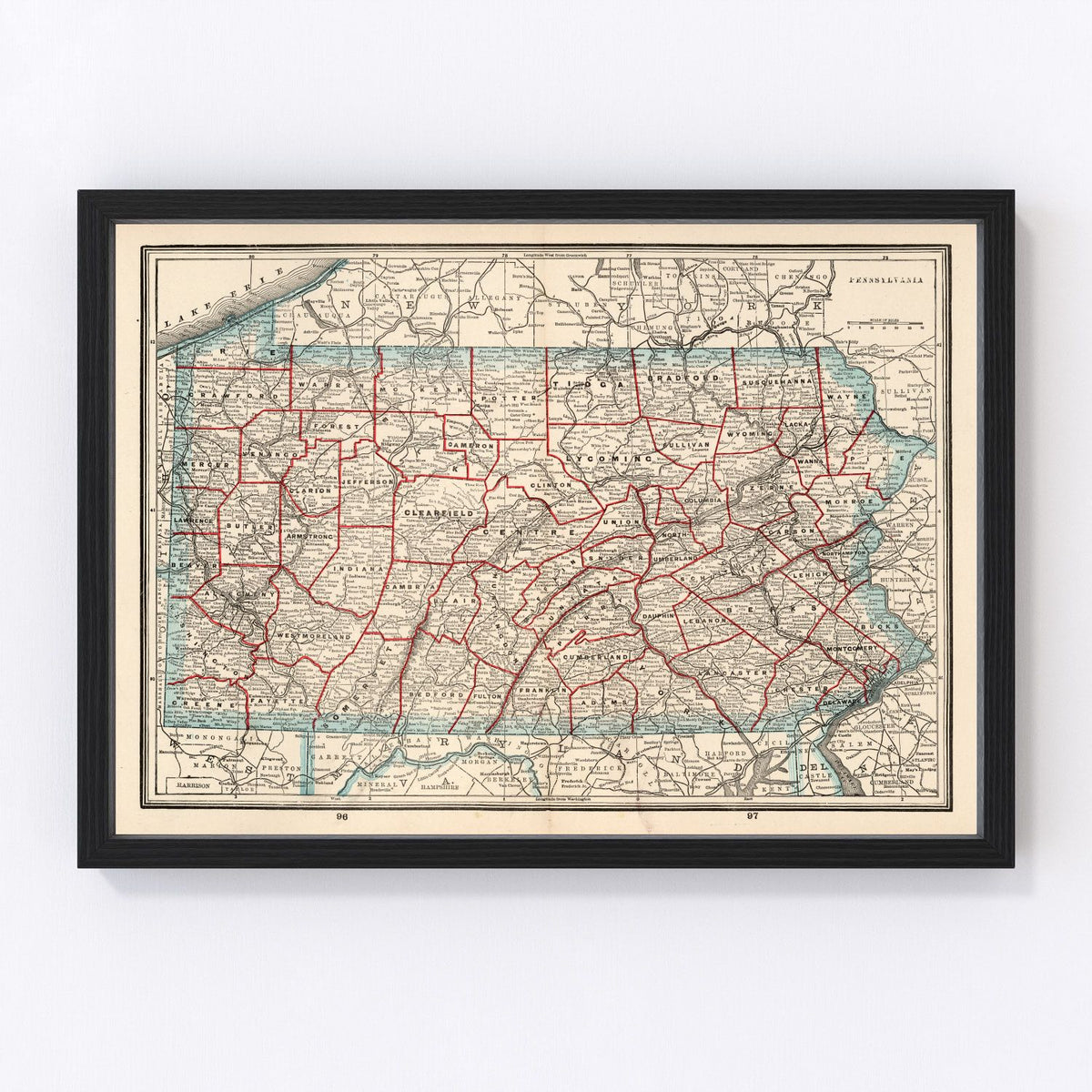 Pennsylvania Vintage Map 1893