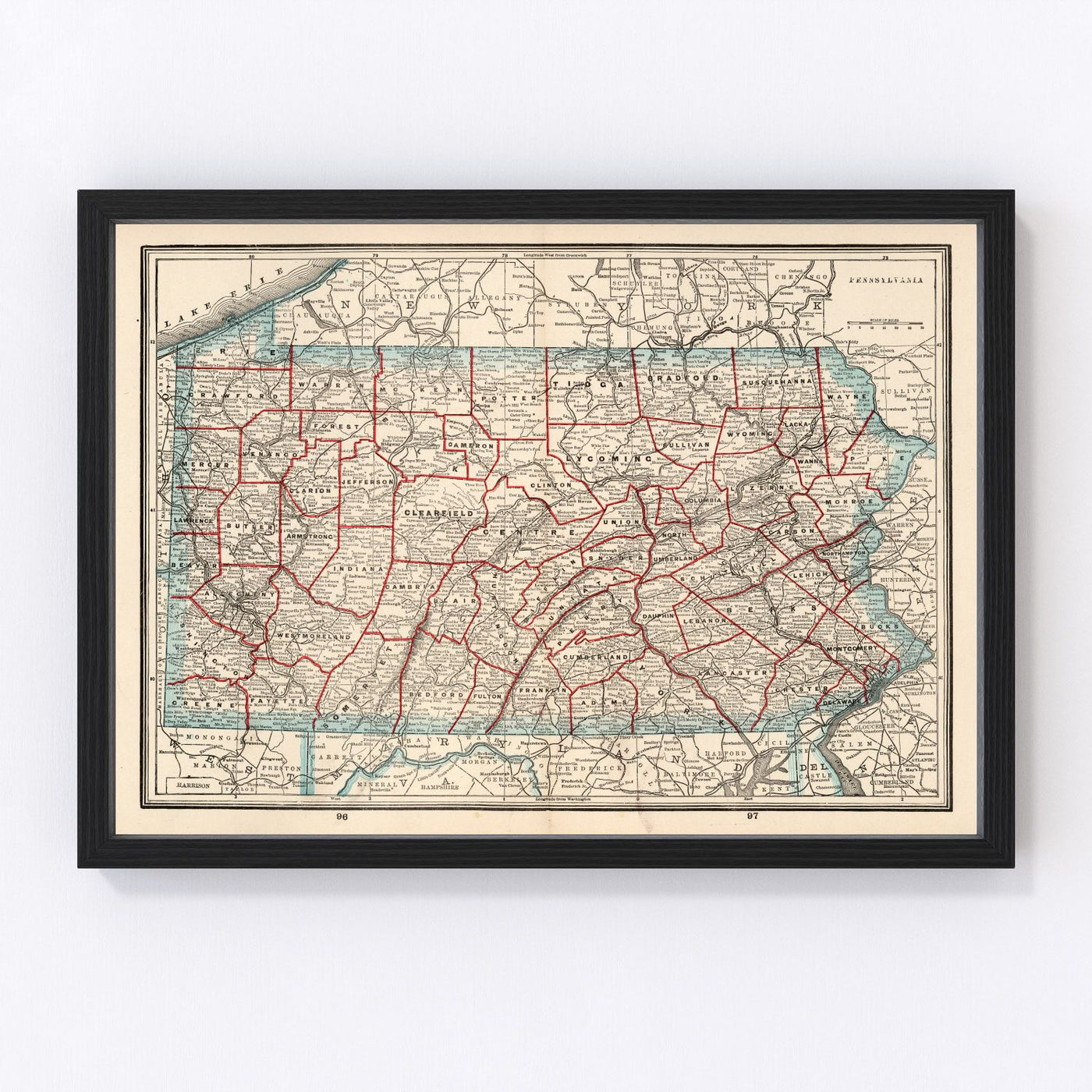 Pennsylvania Vintage Map 1893