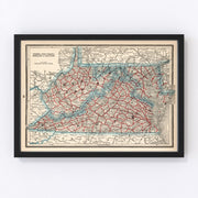 Virginia, West Virginia, Maryland, Delaware Vintage Map 1893