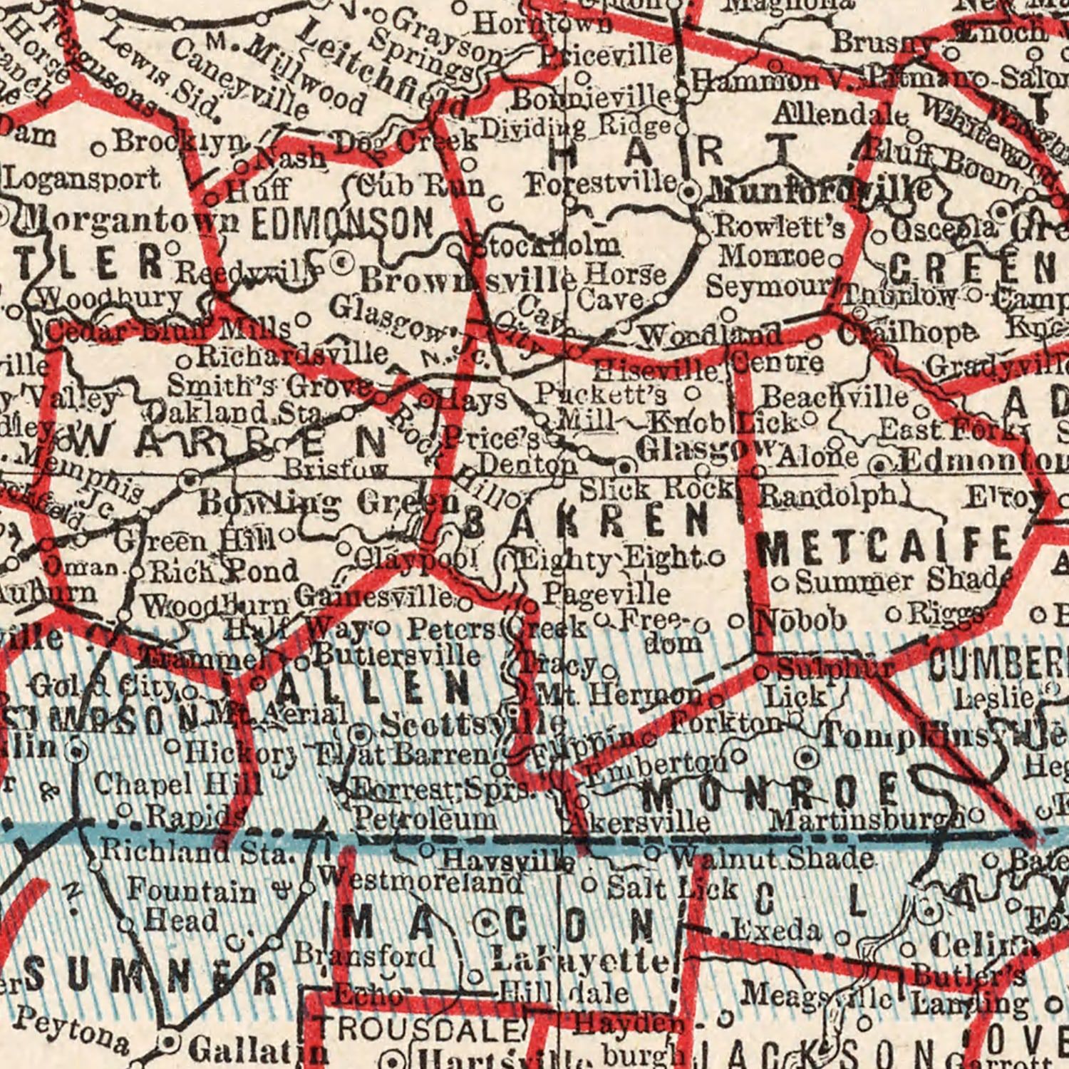 Restored historic details from the 1893 state map of Kentucky, Kentucky