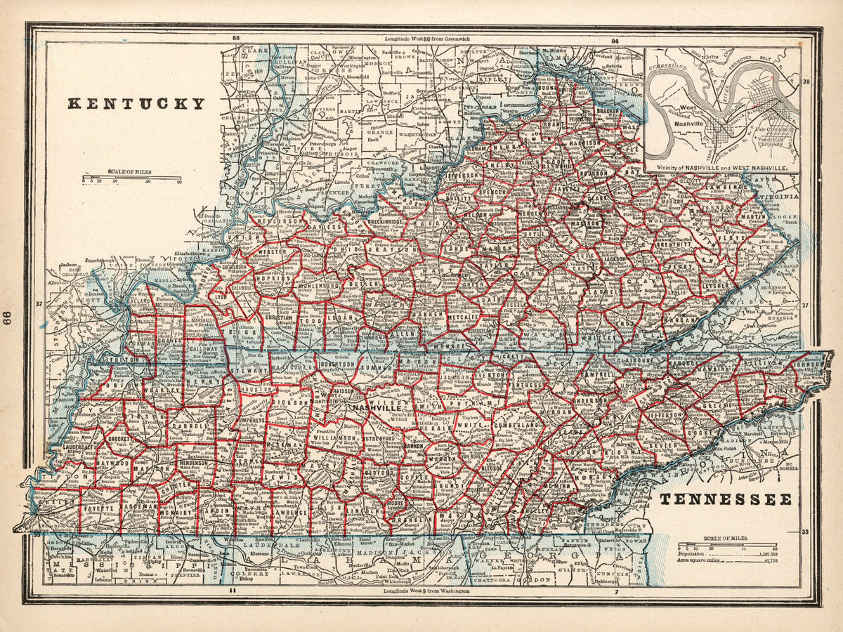 Preview of Vintage Map of Kentucky 1893